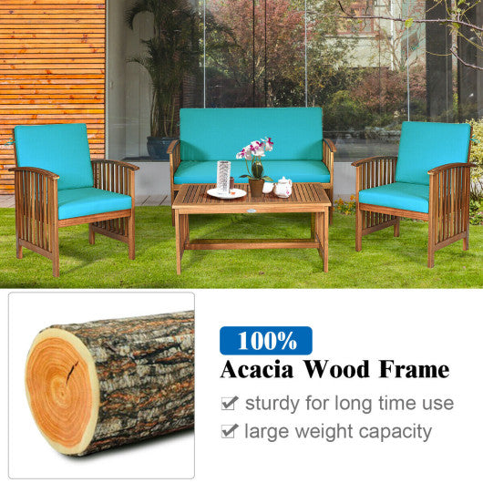 4 Pieces Patio Solid Wood Furniture Set-Blue