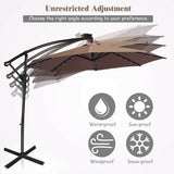 10 ft 360° Rotation Solar Powered LED Patio Offset Umbrella without Weight Base-Tan