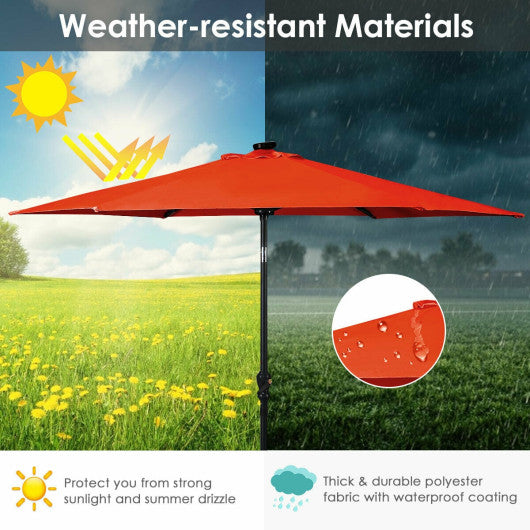 9' Patio LED Solar Umbrella with Crank-Orange