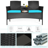 Wicker Patio Conversation Furniture Set with Removable Cushions and Table-Turquoise