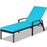 Patio Rattan Lounge Chaise Recliner with Back Adjustable Cushioned-Turquoise