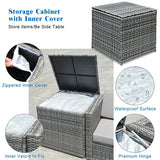 8 Piece Wicker Sofa Rattan Dinning Set Patio Furniture with Storage Table-Navy