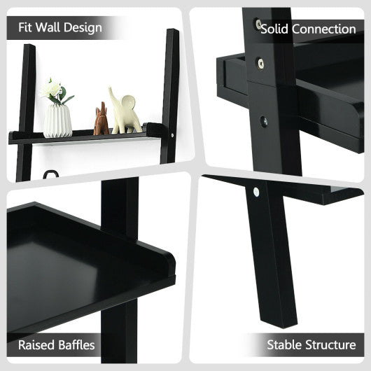5-Tier Wall-leaning Ladder Shelf  Display Rack for Plants and Books-Black