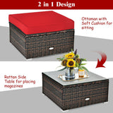 6 Pcs Patio Rattan Furniture Set with Sectional Cushion-Red