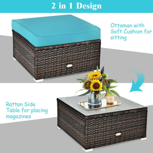 6 Pcs Patio Rattan Furniture Set with Sectional Cushion-Turquoise