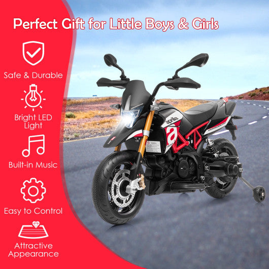 12V Kids Ride-On Motorcycle Aprilia Licensed with Sounds and Music-Red