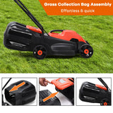 14 Inch Electric Push Lawn Corded Mower with Grass Bag-Red