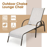 2 Pcs Outdoor Patio Lounge Chair Chaise Fabric with Adjustable Reclining Armrest-Gray