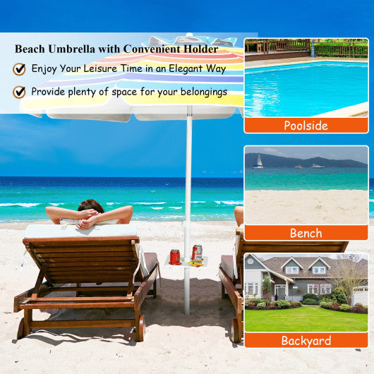 7.2 Feet Portable Outdoor Beach Umbrella with Sand Anchor and Tilt Mechanism-Multicolor