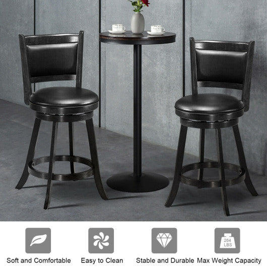 2 Pieces 24 Inches Swivel Counter Stool Dining Chair Upholstered Seat-Black