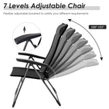 2 Pcs Portable Patio Folding Dining Chairs with Headrest Adjust for Camping -Black