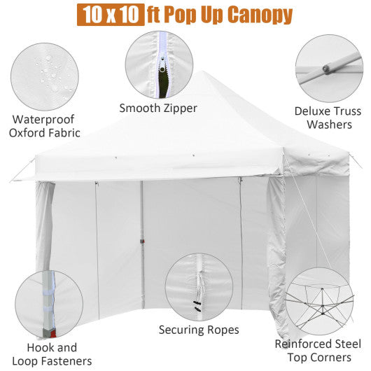 10 x 10 Feet Pop up Gazebo with 4 Height and Adjust Folding Awning-White