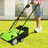 13 Inch 12 Amp Electric Scarifier with Collection Bag and Removable Blades-Green