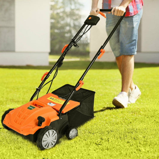 13 Inch 12 Amp Electric Scarifier with Collection Bag and Removable Blades-Orange