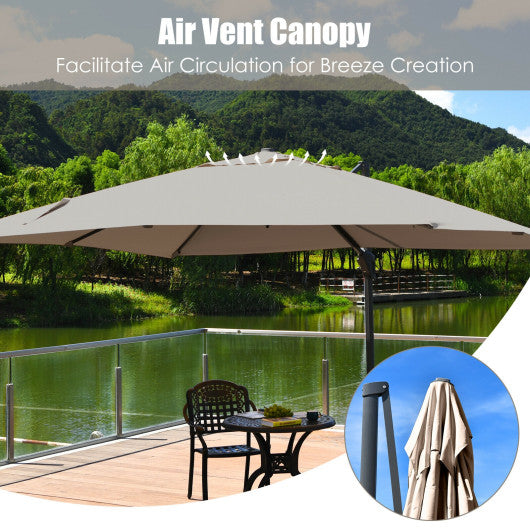 10 x 13 Feet Rectangular Cantilever Umbrella with 360° Rotation Function-Brown