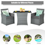 3 Pieces Patio Rattan Furniture Set with Cushioned Armrest Sofa-Gray