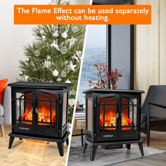 25 Inch Freestanding Electric Fireplace Heater with Realistic Flame effect-Black