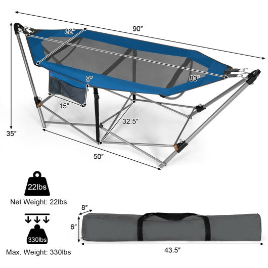 Portable Folding Hammock with Hammock Stand-Blue