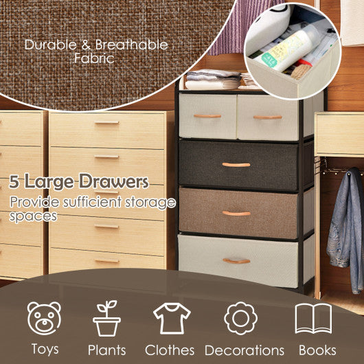 4-Tier Organizer Tower Steel Frame Wooden Top Storage with 5-Drawer Dresser-Muticolor
