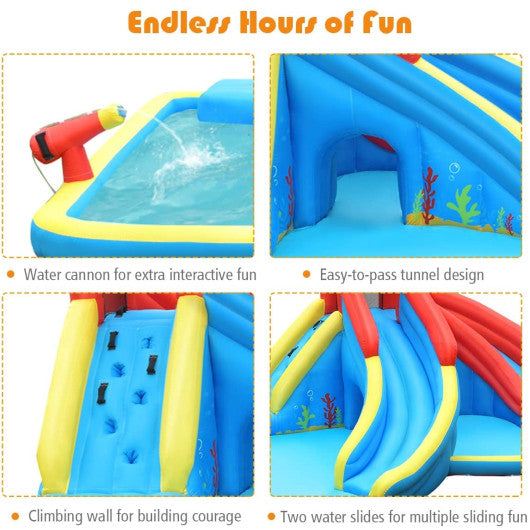 Inflatable Water Slide Bounce House with Water Cannon and 950W Blower