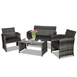 4 Pieces Patio Rattan Furniture Set with Glass Table and Loveseat-Black