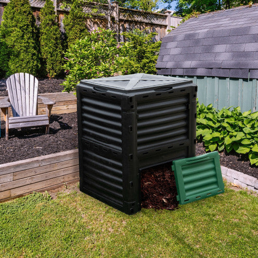 80-Gallon Outdoor Composter with Large Openable Lid and Bottom Exit Door-Green