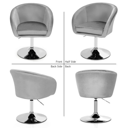 360 Degree Swivel Makeup Stool Accent Chair with Round Back and Metal Base-Gray