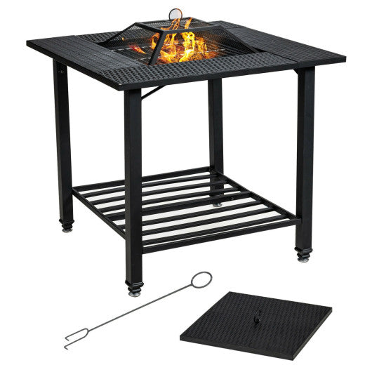 31 Inch Outdoor Fire Pit Dining Table with Cooking BBQ Grate