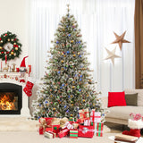 6/7.5/9 FT Artificial Christmas Tree Pre-Lit Hinged Holiday Tree with 360° Quick Power Connector-7.5ft