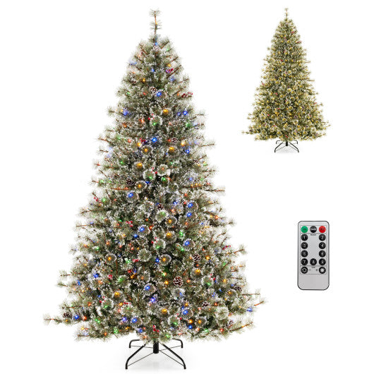 6/7.5/9 FT Artificial Christmas Tree Pre-Lit Hinged Holiday Tree with 360° Quick Power Connector-7.5ft