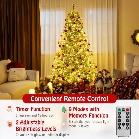 6/7.5/9 FT Artificial Christmas Tree Pre-Lit Hinged Holiday Tree with 360° Quick Power Connector-7.5ft
