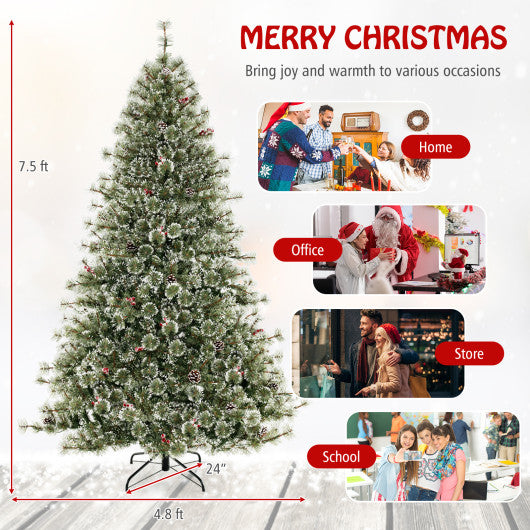 6/7.5/9 FT Artificial Christmas Tree Pre-Lit Hinged Holiday Tree with 360° Quick Power Connector-7.5ft