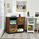 Mobile Filing Cabinet with Lateral Printer Stand and Storage Shelves-Brown