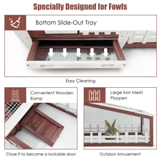 62 Inch Wooden Rabbit Hutch with Pull Out Tray-Red