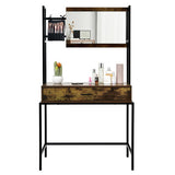 Industrial Vanity Table with 3-Height Adjustable Mirror Bag-Brown