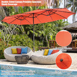 15 Feet Twin Patio Umbrella with 48 Solar LED Lights-Orange