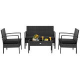 4 Pieces Patio Rattan Furniture Set with Cushion