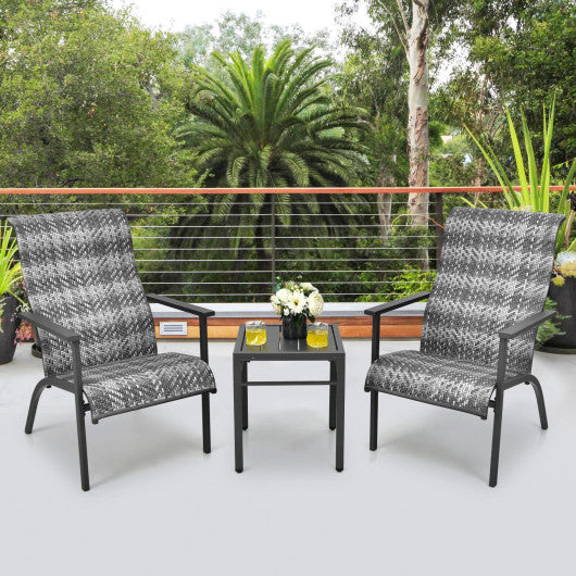 3 Pieces Patio Rattan Bistro Set with High Backrest and Armrest-Gray