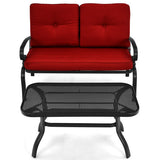 2 Pieces Patio Loveseat Bench Table Furniture Set with Cushioned Chair-Red