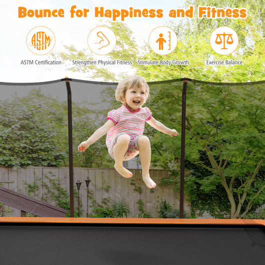 8 x 14 Feet Rectangular Recreational Trampoline with Safety Enclosure Net and Ladder-Orange