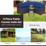 4 Pieces Patio Rattan Furniture Set Cushioned Sofa Glass Table-Navy