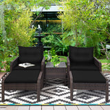 5 Pieces Patio Rattan Sofa Ottoman Furniture Set with Cushions-Black