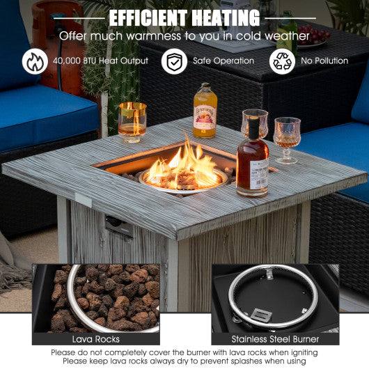 28 Inch 40 000 BTU Square Fire Pit Table with Lid and Lava Rocks-Gray