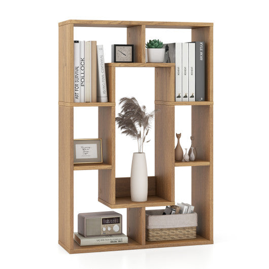 7-Cube Geometric Bookshelf Modern Decorative Open Bookcase-Natural