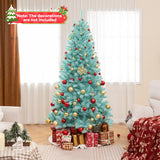 6/7 FT Blue Artificial Christmas Tree with 280/380 Warm White LED Lights and Foldable Metal Stand-7 ft