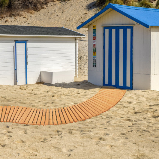 7 FT Wooden Garden Pathway Roll Out Curved Fir Wood Walkway with Anti-slip Surface-Natural