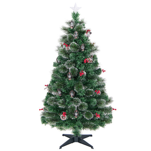 5 Feet Artificial Christmas Tree with Red Berries and Kerosene Lamps