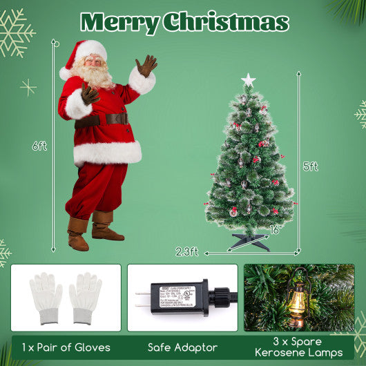 5 Feet Artificial Christmas Tree with Red Berries and Kerosene Lamps