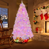 7 Feet Flocked Artificial Christmas Tree with 500 LED Lights and 1200 Branches