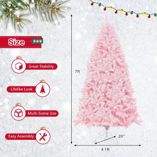 7 Feet Flocked Artificial Christmas Tree with 500 LED Lights and 1200 Branches